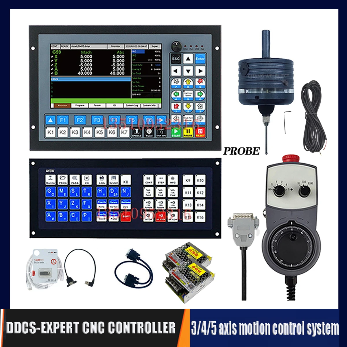 Ddcs-Expert Kit Controller Cnc A 3/4/5 Assi + Ultima Tastiera Estesa + Mach3 3D Edge Finder Testa Laterale + Volantino Muslimah