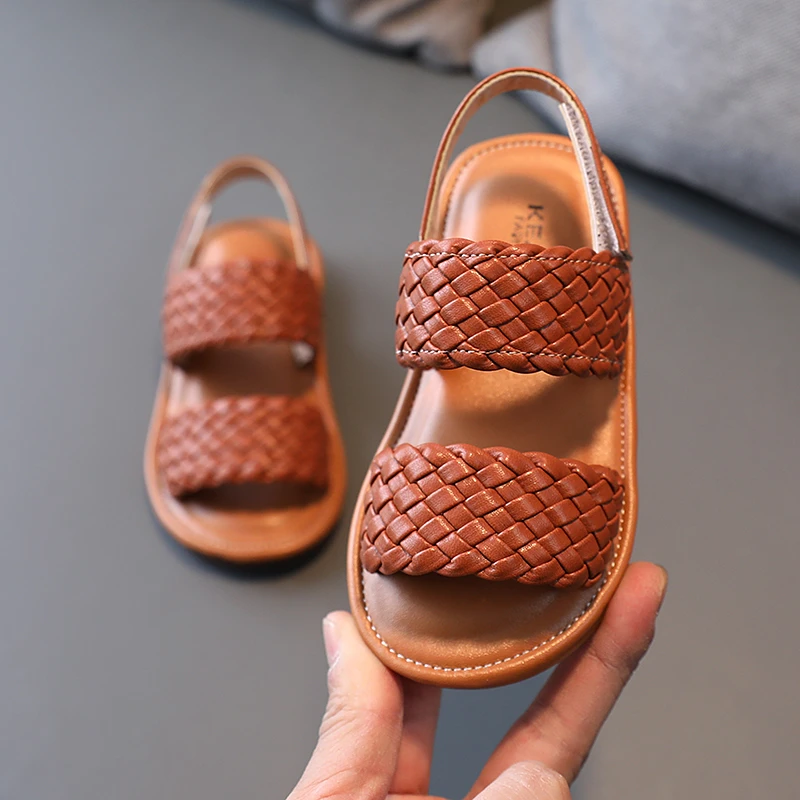 Girl Sandals Braided Open Toe Fashion Vacation Summer Children Flat Shoes Solid Color Comfy Outdoor Anti-slip kids shoes children sandals kids sandals