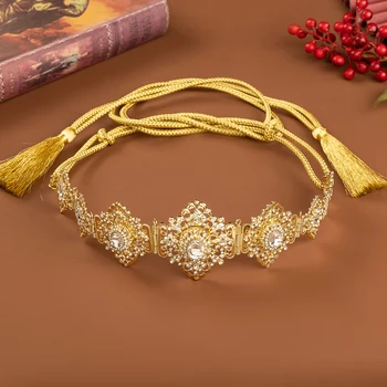 Cintura Nuziale Intagliata in Oro Stile Marocchino per Abito da Sposa da Donna