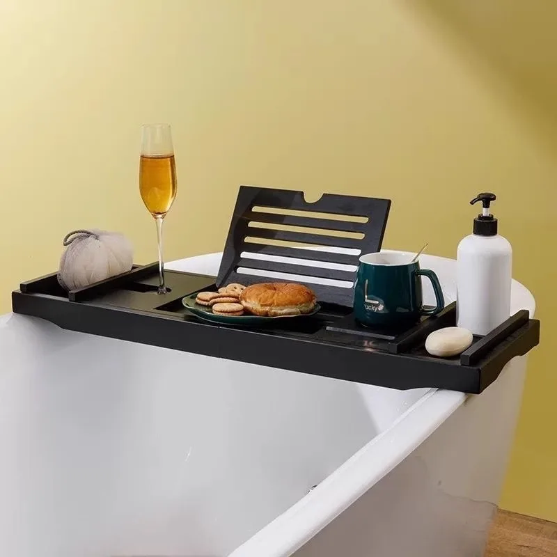 Adjustable Bamboo Bathtub Caddy Non-Slip Extendable Tray for Hotel/Bathroom/Wooden Bucket Spa-Grade Waterproof Organizer