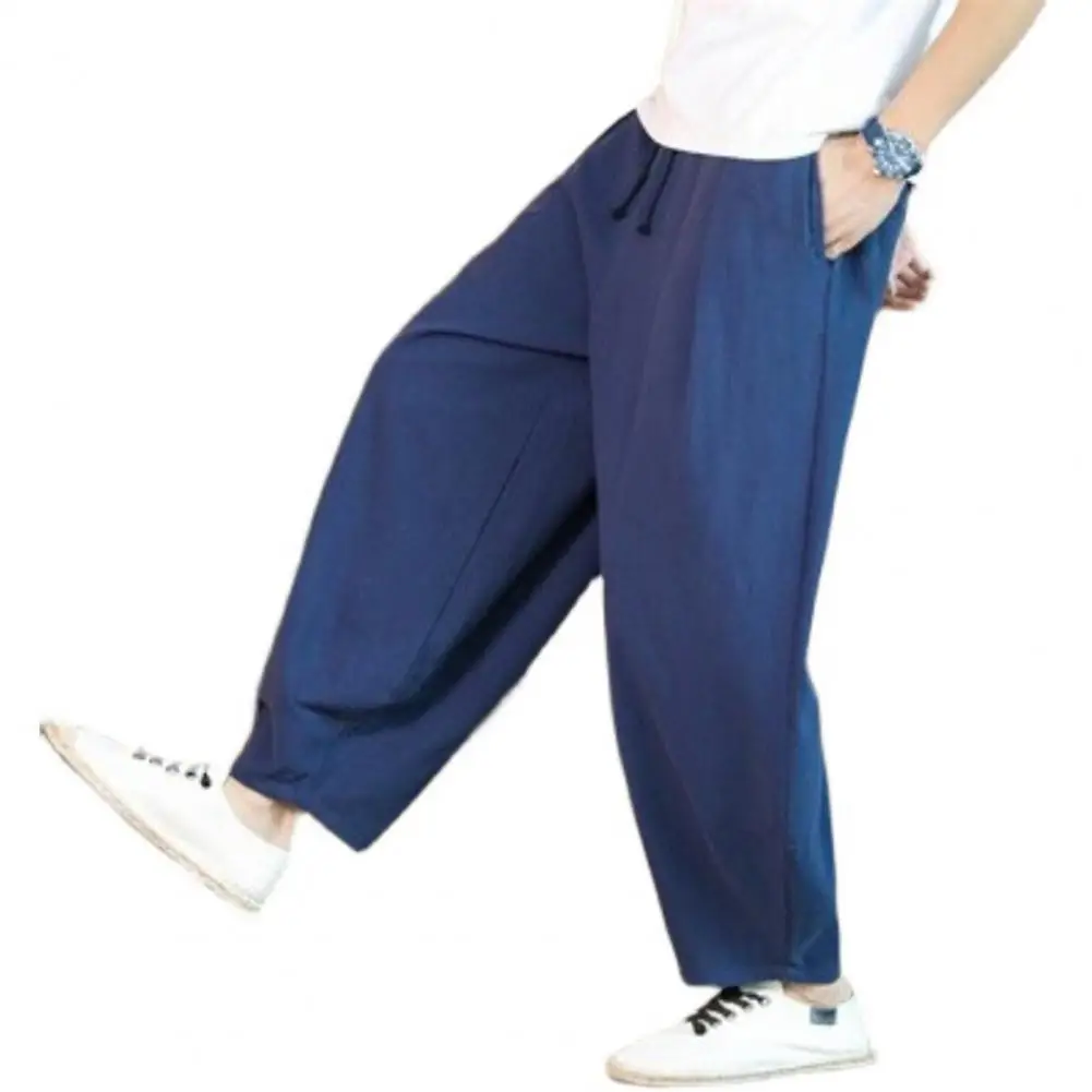 Description Picture 4 of itemMale Sport Trousers Solid Color Ankle Length Soft Harem Pants Men Trousers Elastic Waist Men Summer Pants Male Clothes