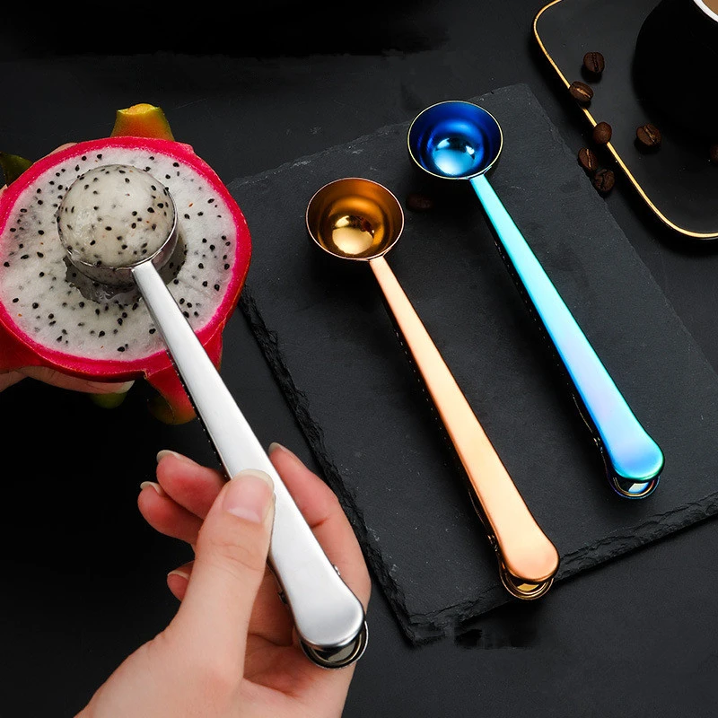 5Pcs Stainless Steel Sealing Clip Measuring Scoop Spoon Teaspoon Coffee Powder Spice Measure Kitchen Accessories