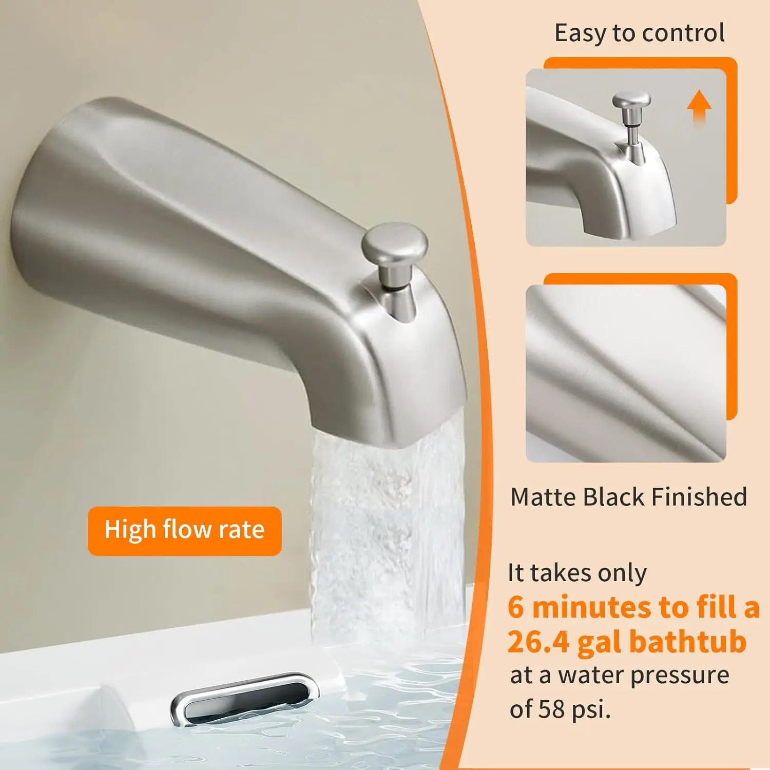 Tub Shower Faucet Set (Valve Included) with 6-Inch Rain Shower Head and Tub Spout Single-Handle Tub and Shower Trim Kit Brushed 6