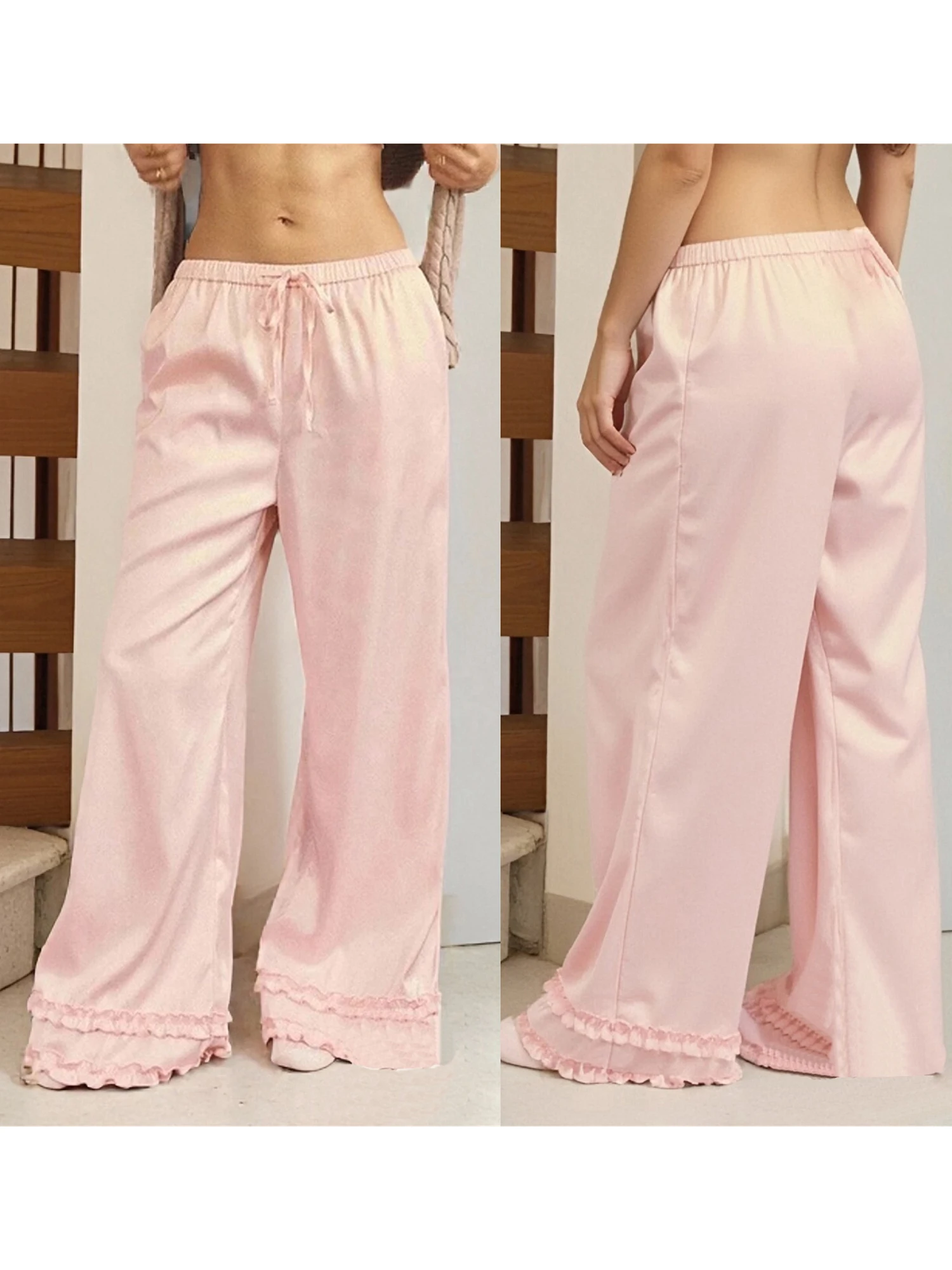 Women Comfy Wide Leg Lounge Pants with Ruffled Hem and Adjustable Drawstring Waistband for Casual Wear 2 Sc4ed763506914aeb8f61de1f0a91e3d7g