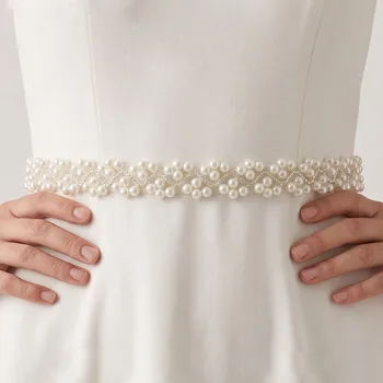 SLBRIDAL Accessori da Sposa: Cintura Nuziale con Perle, Raso e Strass, Nastro per Abito da Sposa, Fascia per Damigelle e Donne