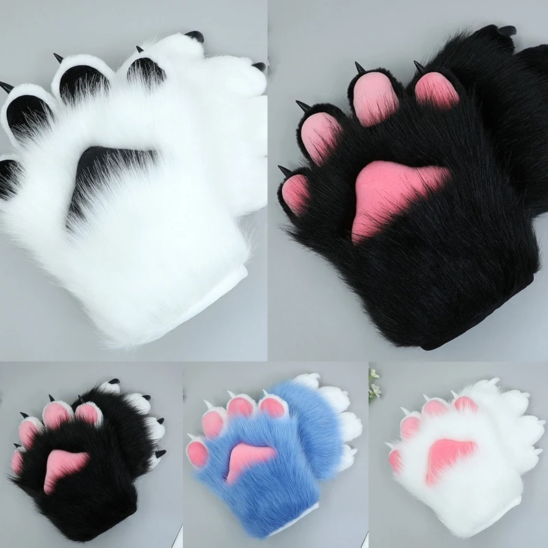 

2 Pcs Cartoon Plush Nails Claws Gloves Anime Mittens Furry Cosplay Props Halloween Costume Paw Gloves