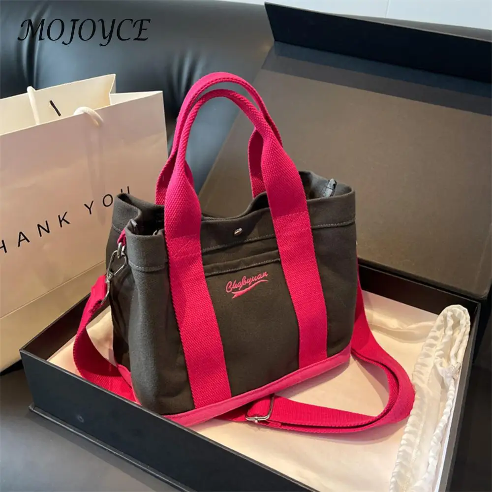Women Fashion Shoulder Wide Adjustable Strap Canvas Simple Shopping Multi-Pockets Patchwork Tote Handbag Daily Sling Bag_voghion.com