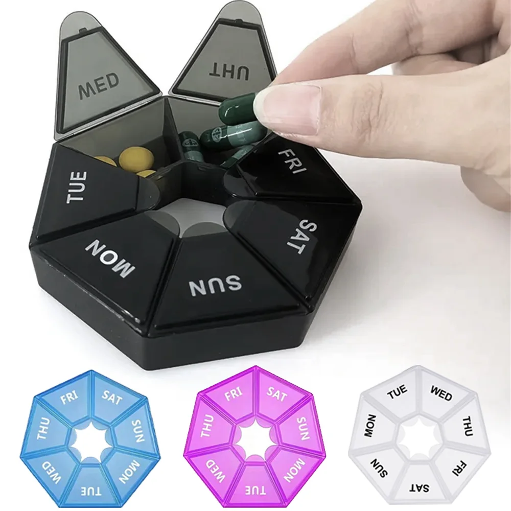 

7 Grids Travel Pill Organizer Compartment Portable Daily Pill Case Waterproof Small Foldable Pocket Pharmacy Container with Lock