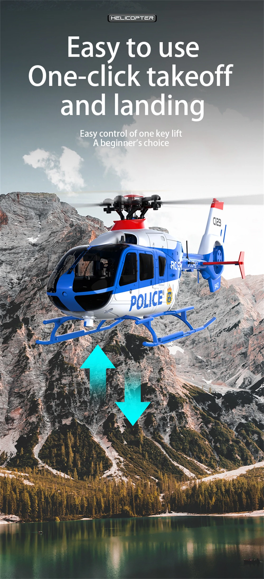 RC ERA C123 2.4G 6CH 6-Axis Gyro Optical Flow Localization Altitude Hold 1:36 EC135 Scale RC Helicopter RTF