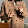 Fall Winter New Style 100% Pure Wool Sweater Cashmere Cardigan Women Loose Lazy O-Neck Twist Cardigans Thick Warm Knitted Jacket 1