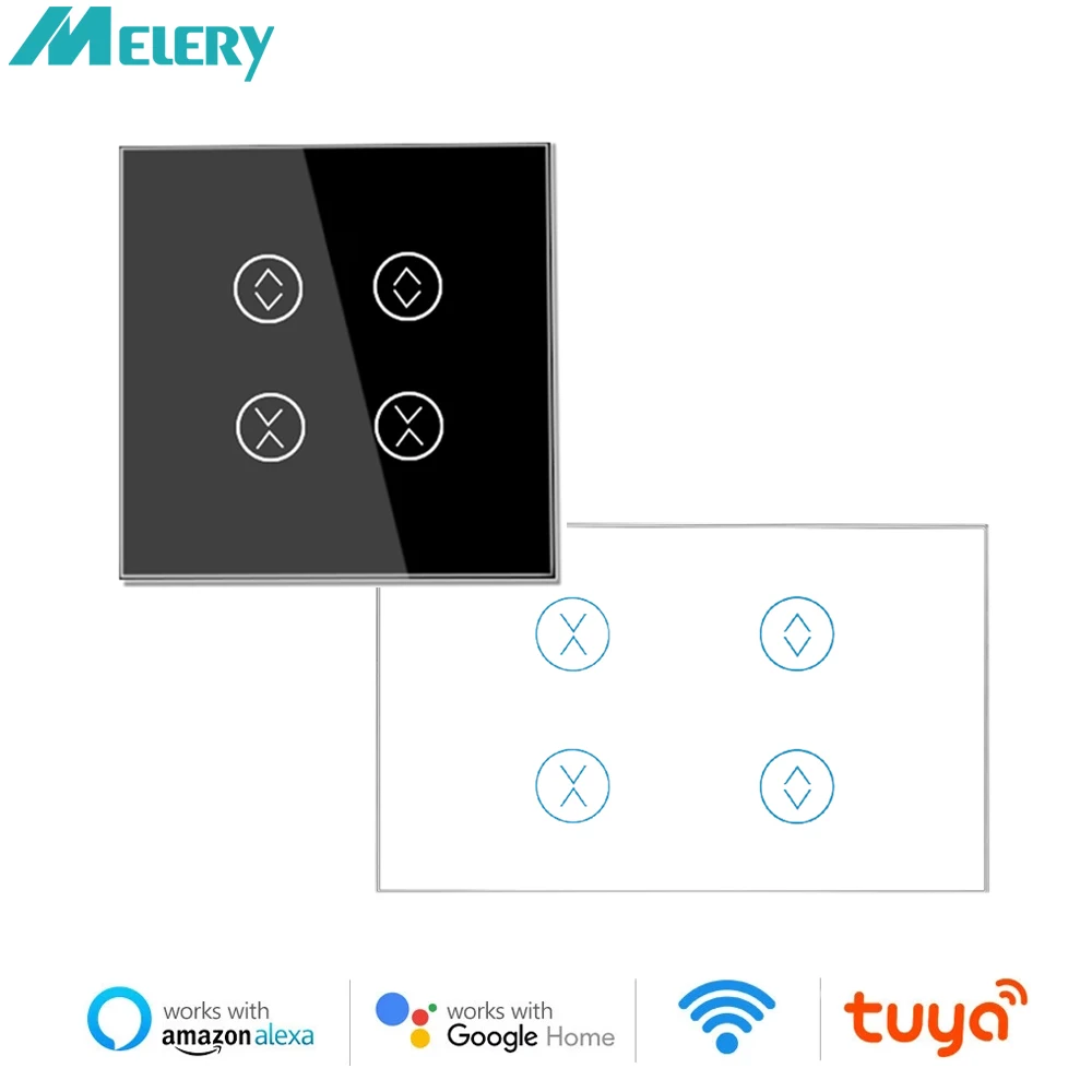 สวิตช์ม่านอัจฉริยะ Melery Tuya WIFI แบบคู่ มาตรฐาน EU/US ควบคุมม่านแบบกลุ่ม ควบคุมด้วยเสียงผ่าน Alexa และ Google Home 1