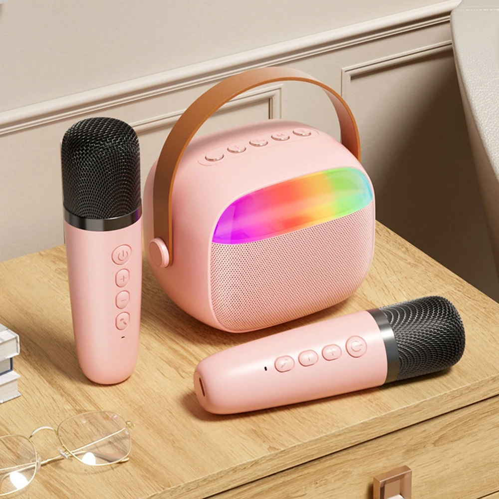 

Microphone Karaoke Machine Bluetooth Speaker 5.3 System with 2 Wireless Mic RGB Light Home Family Singing Speaker Kid Gift