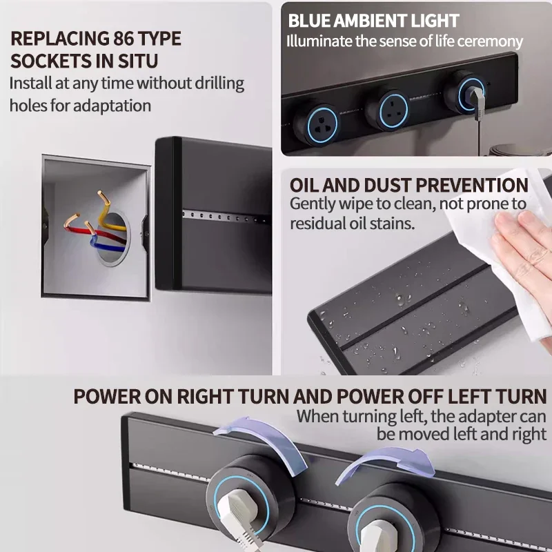 Wall power socket electrical socket 40cm 50cm kitchen aluminum expansion socket built-in on countertop