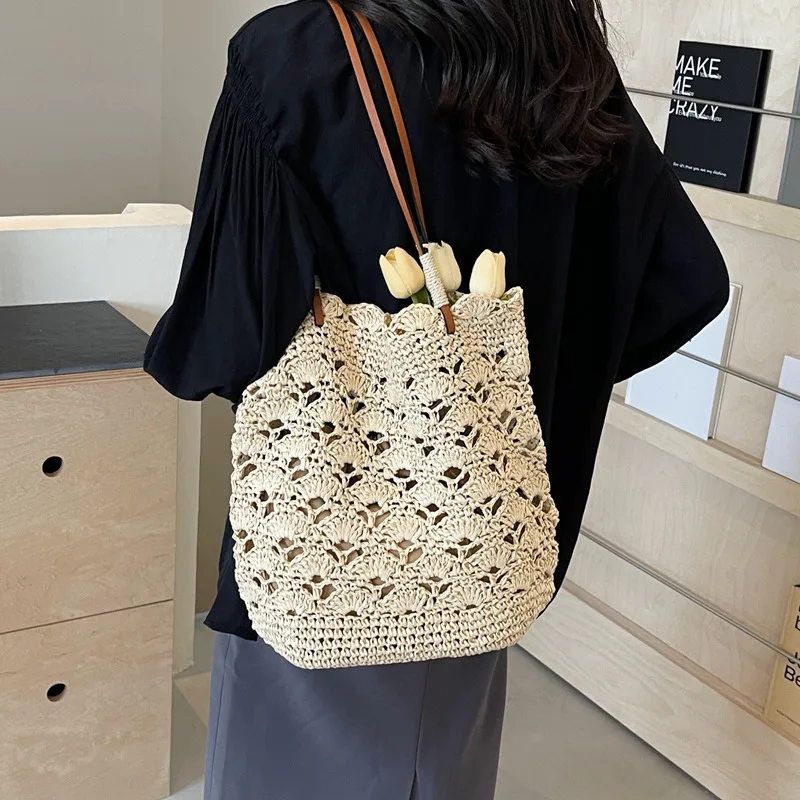 Luxury Design Straw Woven Tote Bags Summer Casual Large Capacity Handbags New Fashion Beach Women Shoulder Simple Style Shopping