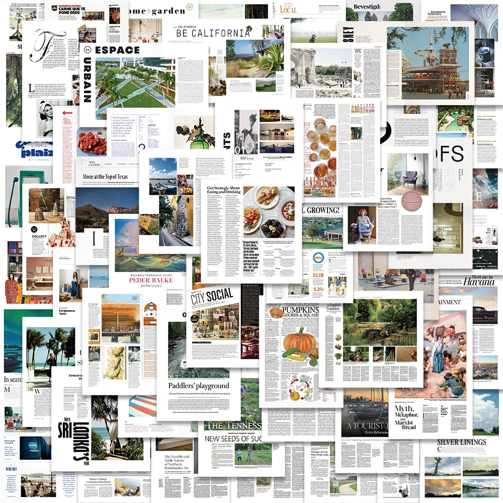 

52PCS INS Poster Collage Newspapers Magazines Decal Sticker Graffiti Srapbook Car Guitar Laptop Luggage Phone Stickers