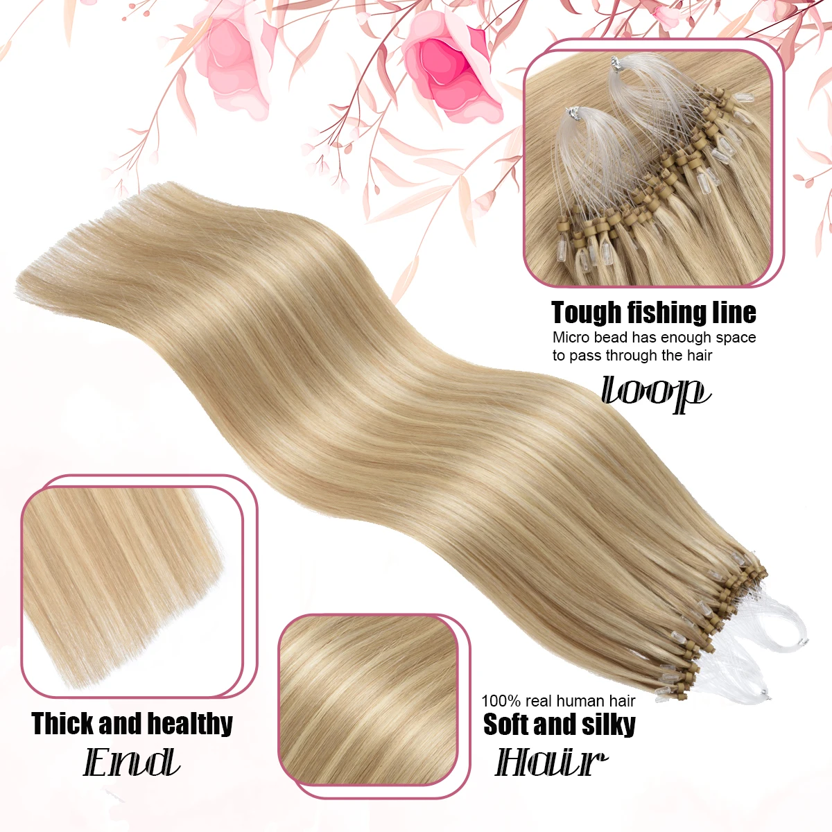 22 Inch Long Straight Micro Loop Human Hair Extensions 50g Micro Beads Hair 1g/s Ombre Color Ring Extensions