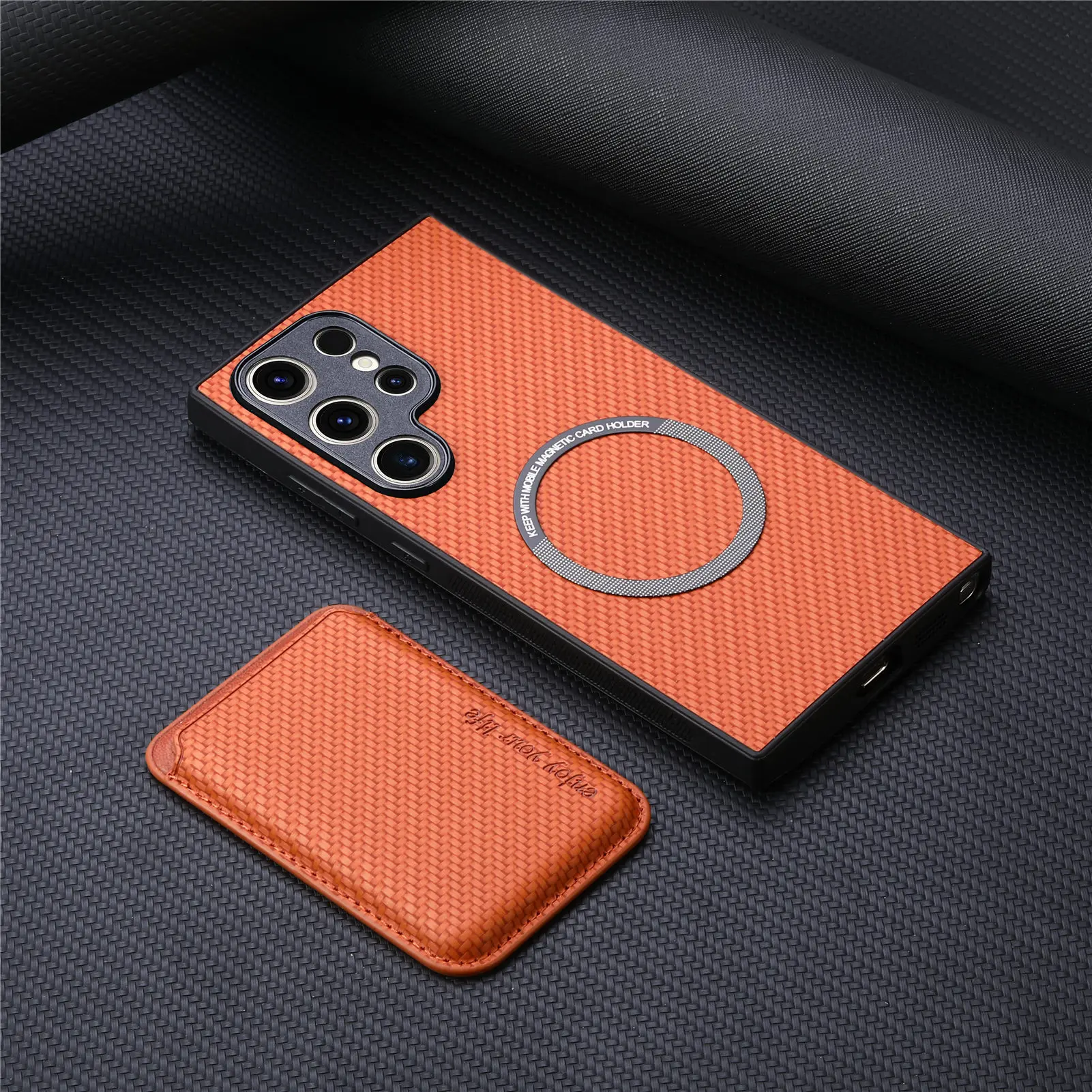Carbon Fiber Style PU Leather MagSafe Back Cover