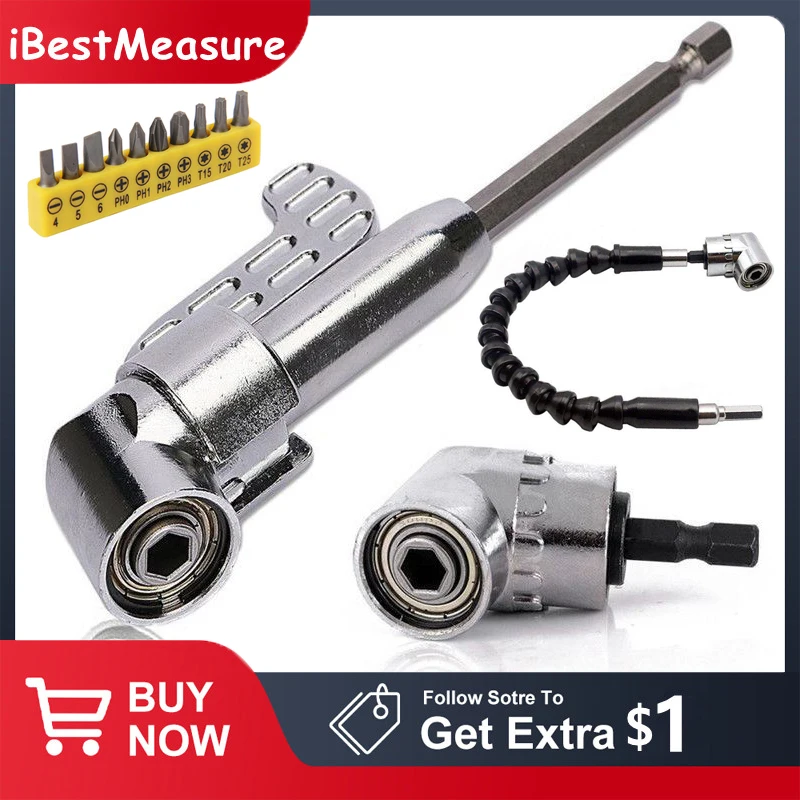 105 Degree Right Angle Drill Adapter Flexible Shaft Extension Bit for Screwdriver Hand Tools Magnetic Bit Socket Power Drill - 1