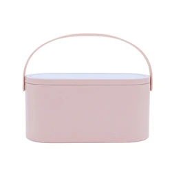 Portable Makeup Organizer with LED Mirror and Touch Light (Pink)