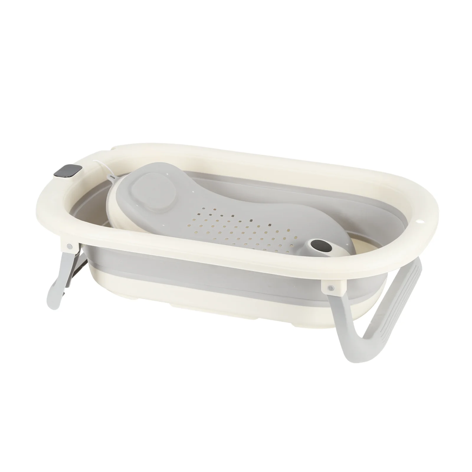Foldable Baby Newborn Bath Bath Bath Laid & Built-in Thermometer, Comfortable for Baby 0-3 Years, Grey/Pink/Khaki/Green