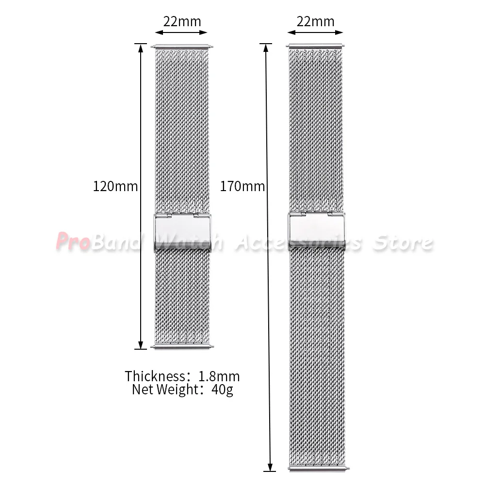 Stainless Steel Milanese Mesh Watch Strap - Universal 0.6mm Band for Men & Women (18mm, 20mm, 22mm)