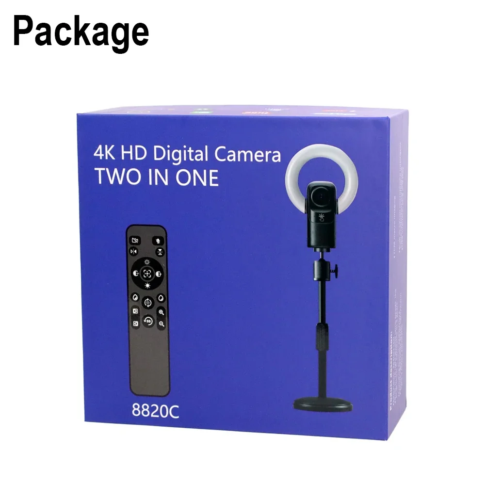 4K HD Webcam for Live Show USB Hub PC Laptop Game Worker Camera Remote Control Lamps LED 3 Levels Light Stand Base Outdoor Live
