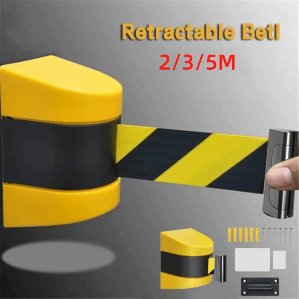 Yellow and Black Striped Retractable Wall-Mounted Safety Belt with Slow Rebound Mechanism, Easy Assembly
