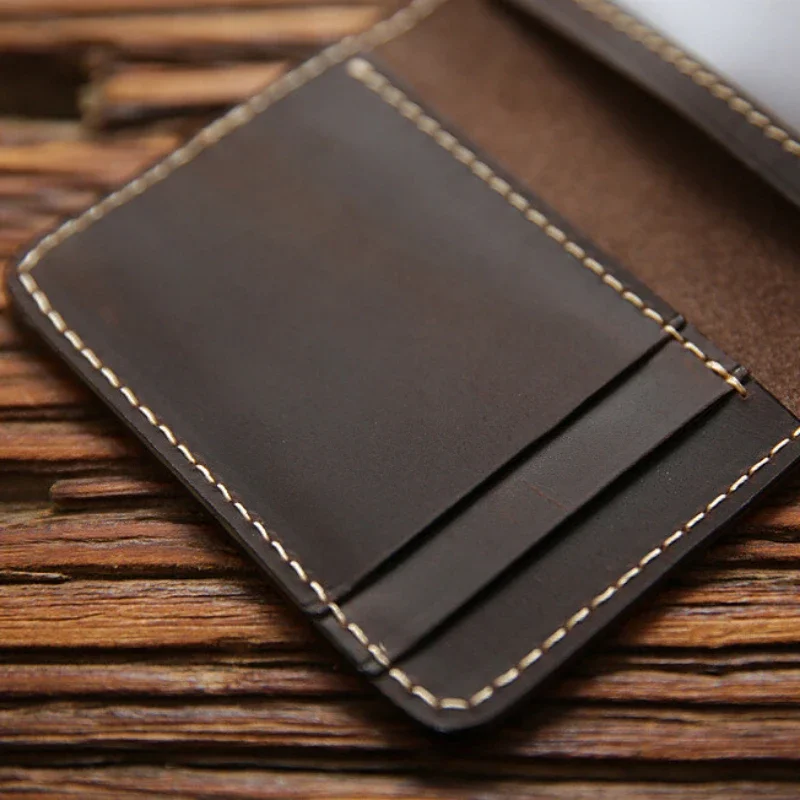 Cards Cases Mens Cowhide Credit Card Holder Wallet Handmade Ultra-thin Slim Drivers License ID Cover Retro Crazy Horse Leather