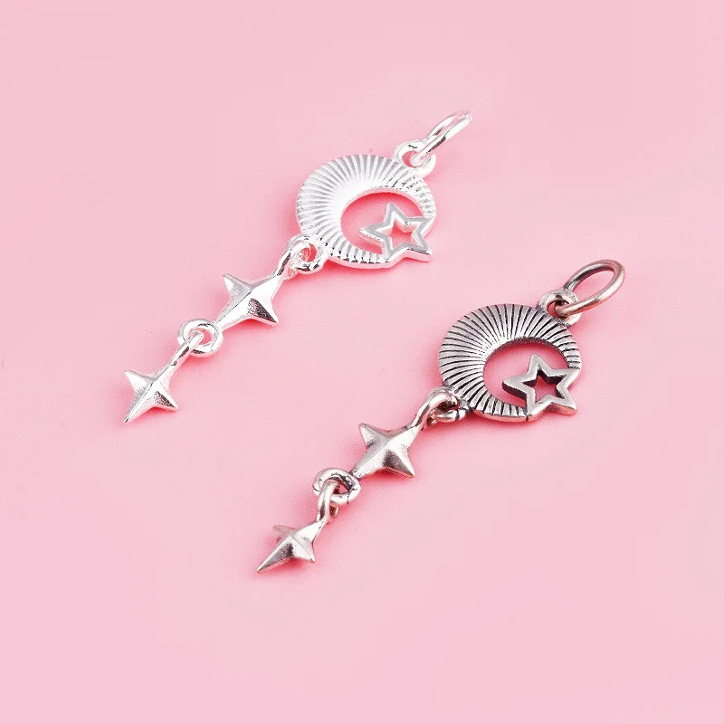 S925 순수 실버 문 펜던트 스파클링 스타 diy 귀걸이 액세서리 팔찌 목걸이 ..