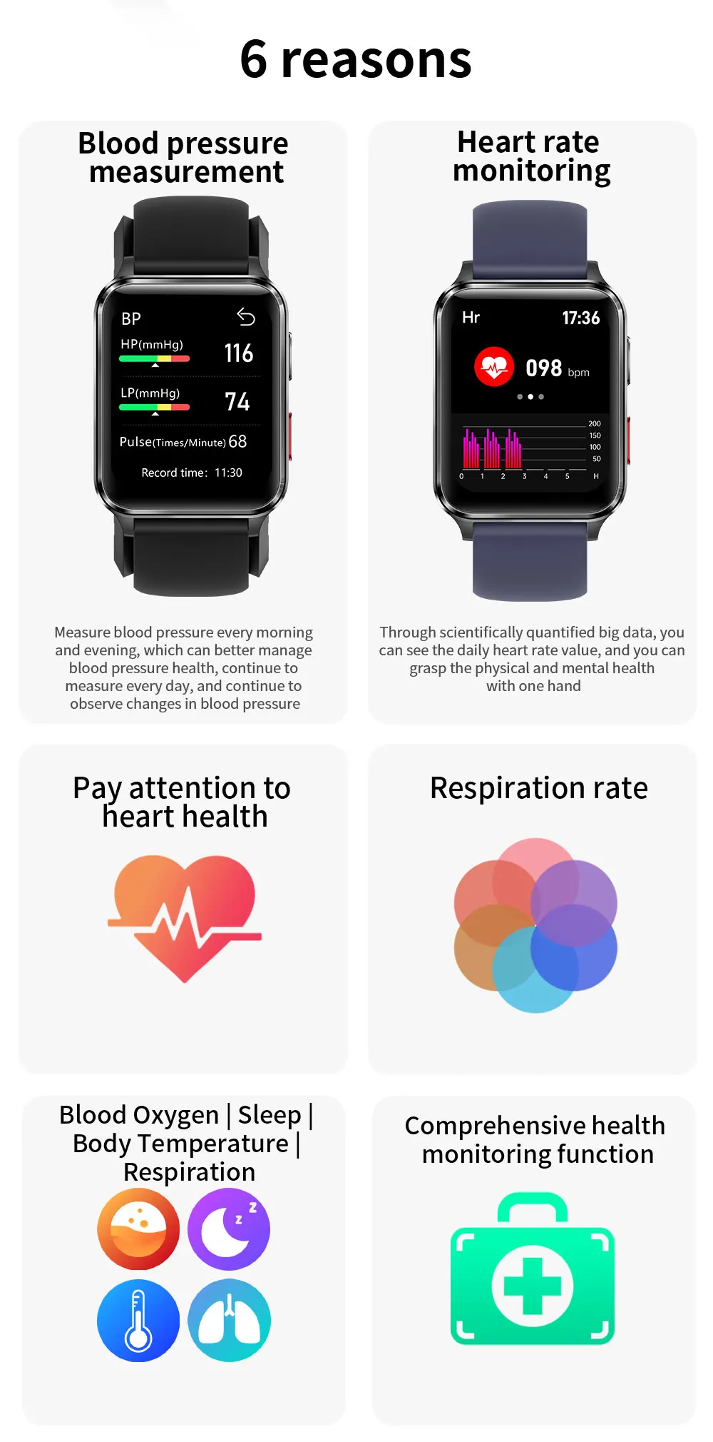 Smart Watch S6 Air Pump Accurate Blood Pressure Test Blood Oxygen Body Temperature Heart Rate Sleep Monitoring Sports Smartwatch