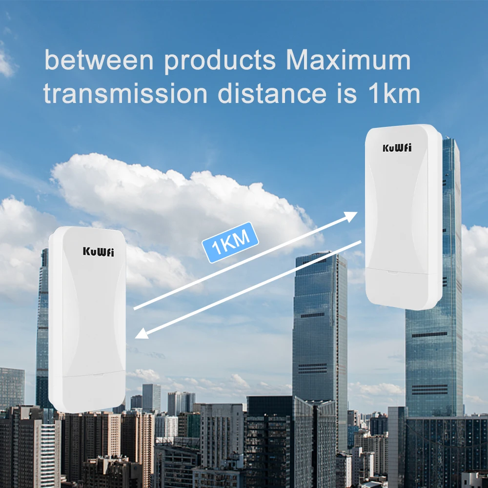 KuWFi 2.4G Wireless Bridge 300Mbps Outdoor CPE Wi Fi Signal PTP Long Range with 24V PoE Power IP65 Waterproof AP Repeater Mode