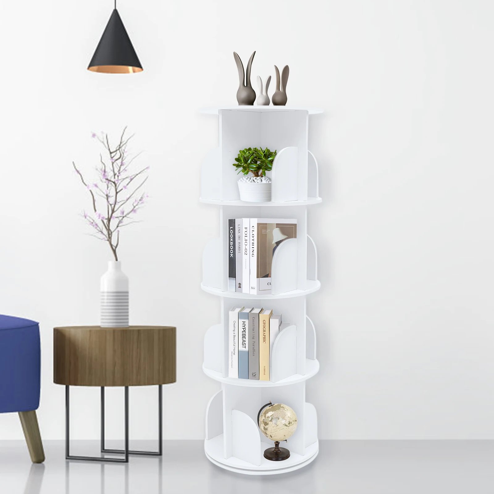 4-Tier Rotating Bookshelf Round Strong Bearing Capacity Adjustable Saving Space Bookshelf For Store Books In Living Rooms 3