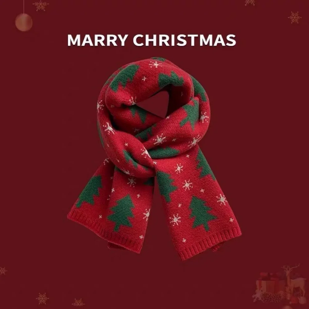 Christmas Tree Red Knitted Scarf Women'S Match Christmas Gift Autumn And Winter Warm Neck Protection Scarf Green Scarf 2026