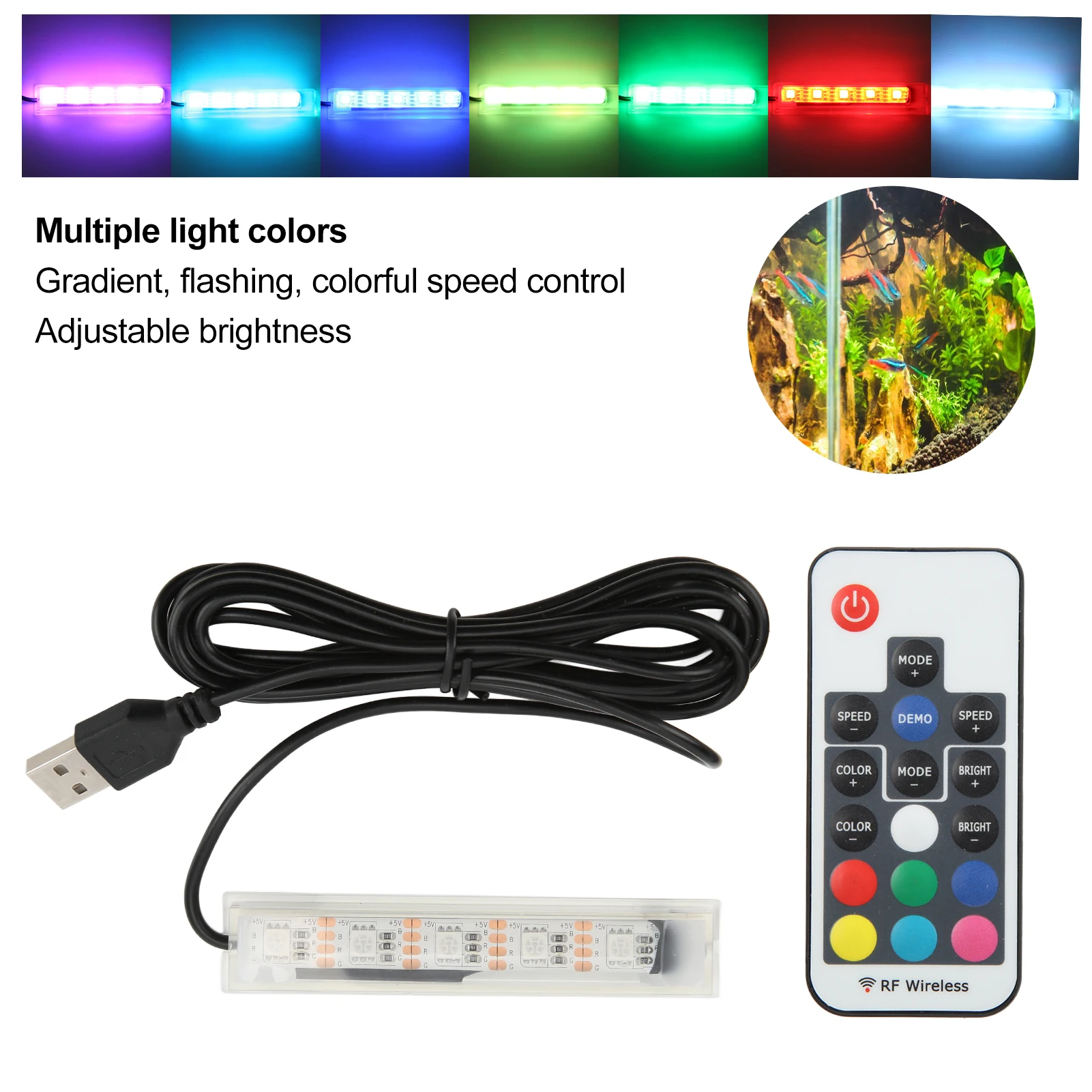 Fish Accessory Micro Aquarium Light USB Powered Remote Control Colorful LED Lamp for Landscape