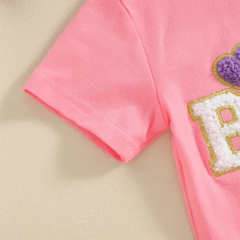 Children s Girls Birthday T-Shirts with Embroidered Letters Crew Neck Short Sleeves and Casual Summer Fashion Toddler Tops 3