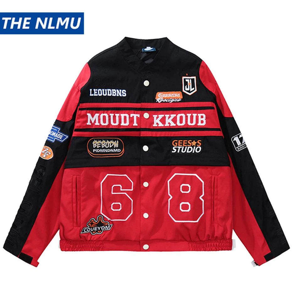 

Hip Hop Streetwear Motorcycle Jacket Women Men Removable Detachable Two Wear Embroidered Jackets Spring Fall Oversized Outerwear