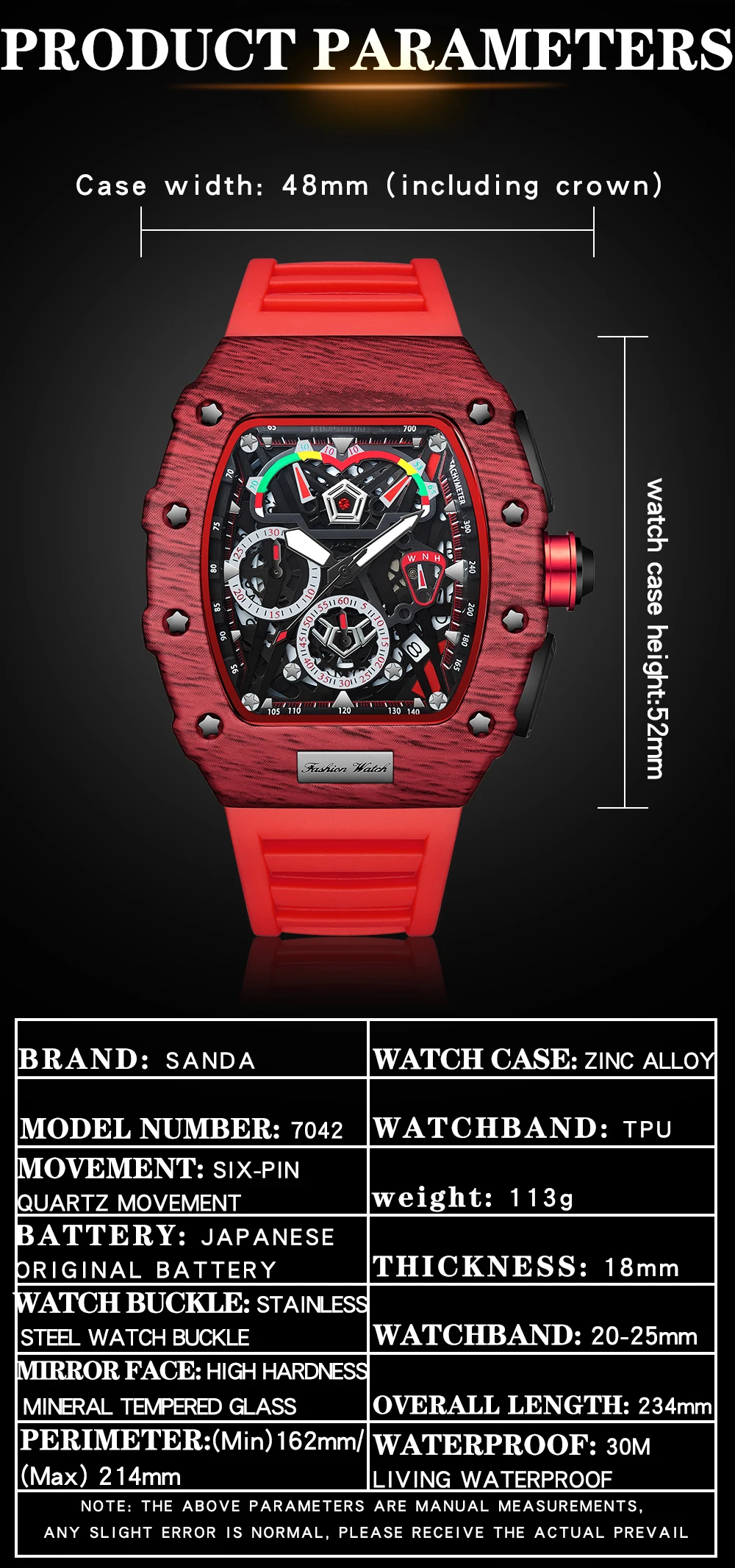 SANDA Men's Watches Fashion Sport Quartz Watch for Men Luxury Top Brand Waterproof Wristwatches Silicone Strap Relogios Masculin