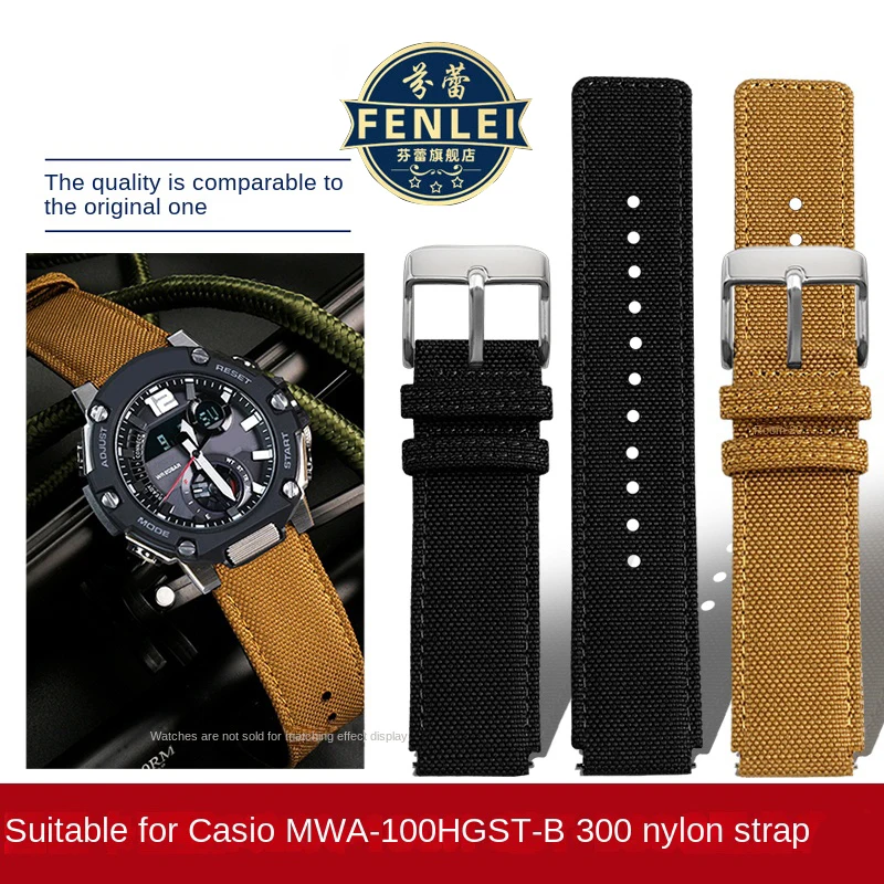 

Canvas bracelet For Casio MWA-100H MWD-100H GST-B300 series High quality nylon Watch strap Raised Wristband 20mm Men's Watchband