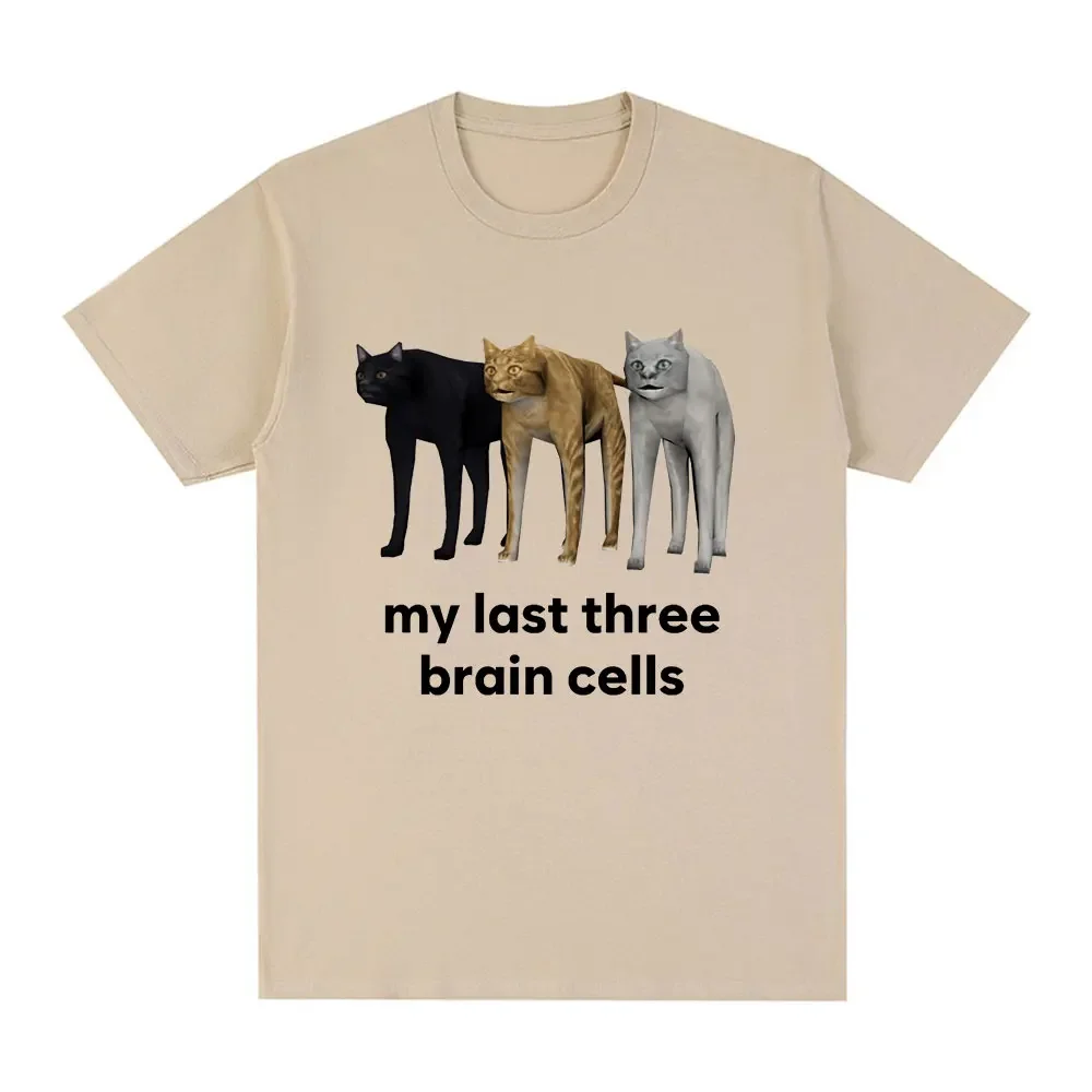 

Забавная футболка с надписью «My Last Three Brain Cells», с котами, мемом, мужская хлопковая Повседневная футболка с коротким рукавом, винтажные футболки большого размера, уличная одежда