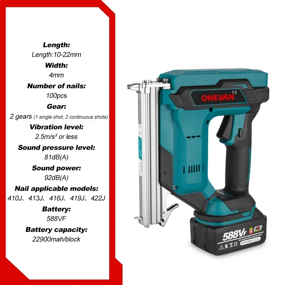 Cordless 2Gear Brushless Electric Nail Gun 422J U Nailer Stapler With 1 Set Nails Wookworking Power Tool For Makita 18V Battery 2