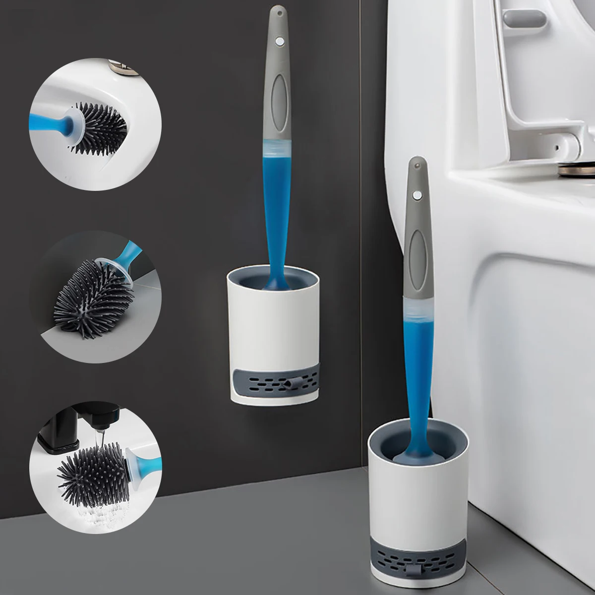 Water Spray Silicone Toilet Brush Detergent Refillable Silicone TPR Brush Long Handle Corner Cleaning Tools Bathroom Accessories toilet brush set