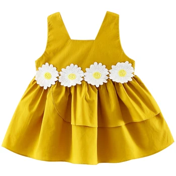 Summer Outfits Toddler Girl Clothes Baby Dresses Korean Cute Flowers Sleeveless Cotton Red Luxury Birthday Princess Dress BC1676