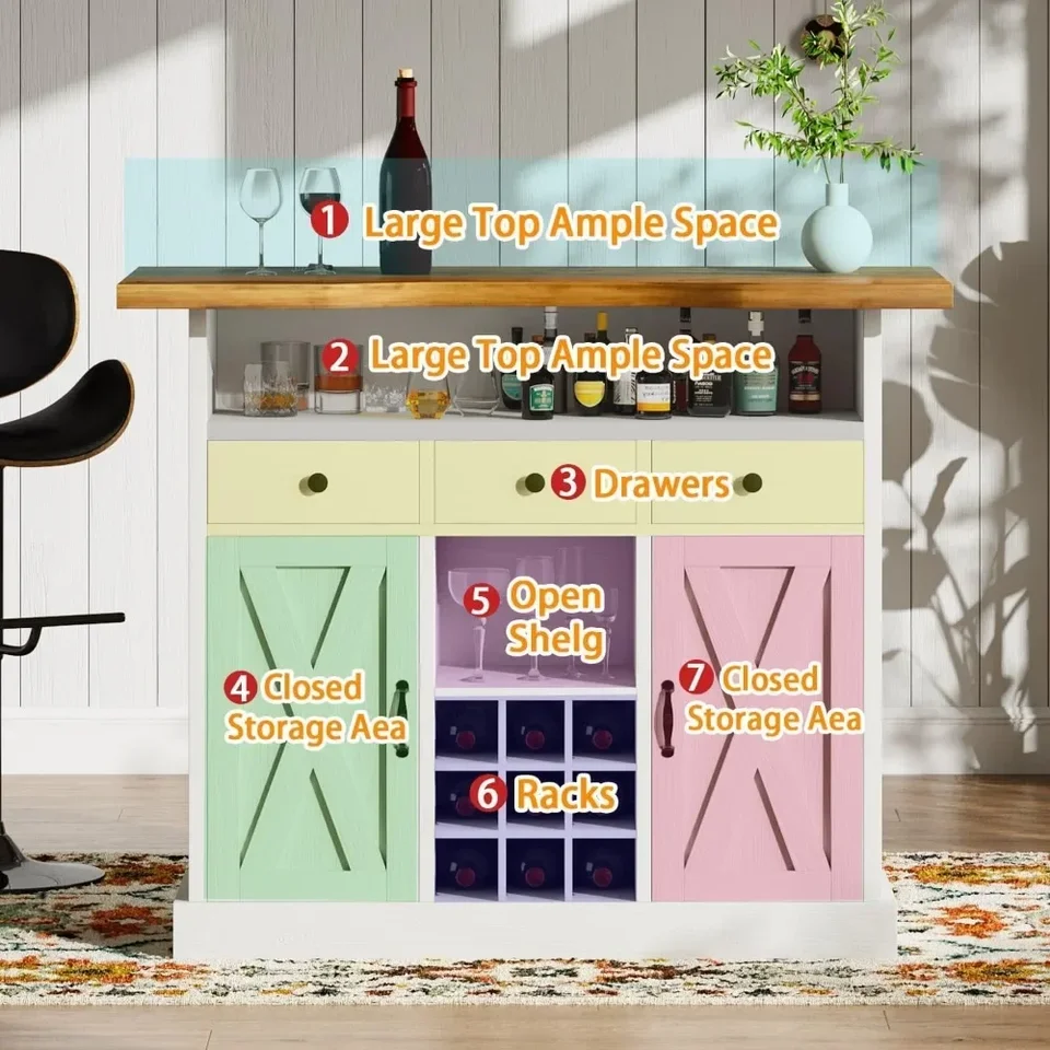 Rustic Farmhouse Home Bar Unit with Wine Storage