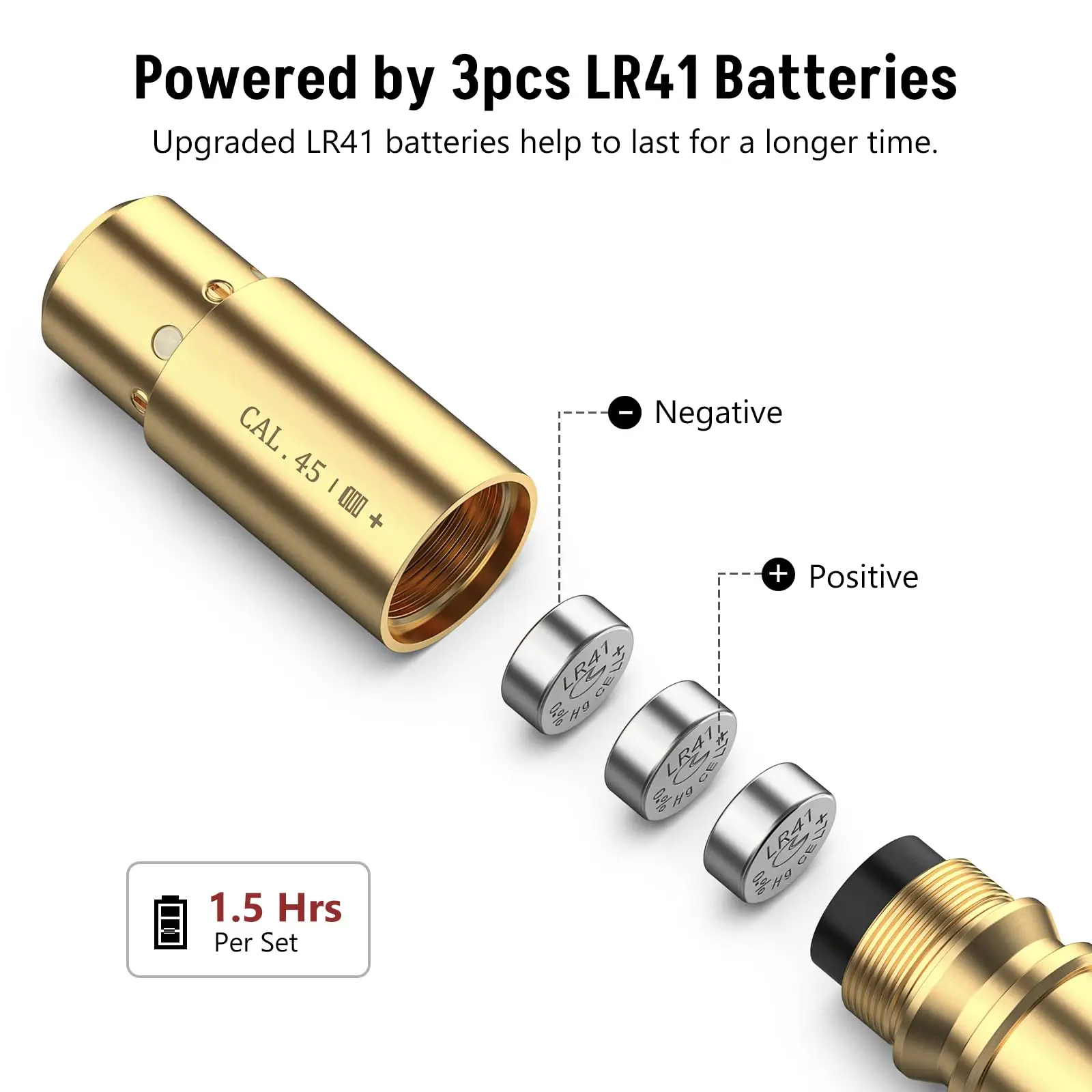 Red Laser Bore Sight For 45Cal End Barrel Brass Boresighter with 4 Sets of Batteries and Spare O-rings 3 sizes, each size of 4pc