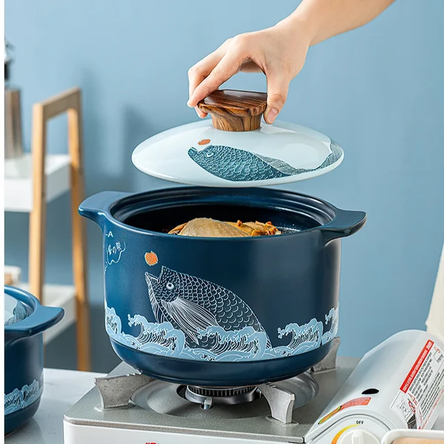 Ceramic Casserole Creative Fish Pattern Soup Pot Big Saucepan 2-5L Cooking  Pot Cooking Utensils Kitchen