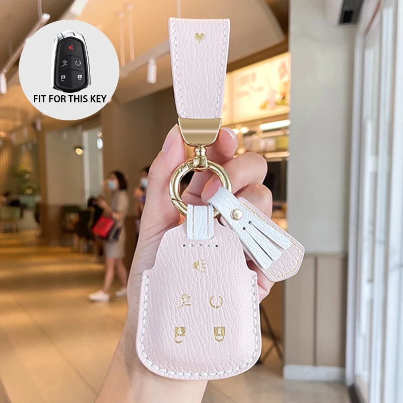 Luxury Leather Car Key Case Cover Fob Protector Keychain Accessories for  Cadillac XT5 CT5 XT4 CT6 Keyring Holder Pouch Shell New