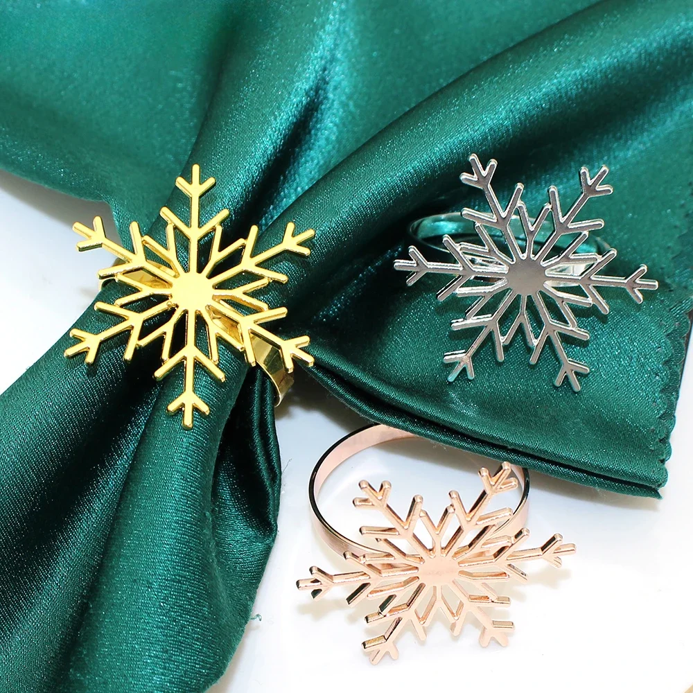 

6Pcs Silver Snowflake Napkin Rings Gold Napkin Rings Holder for Christmas Holiday New Year Wedding Party Table Decoration HWC94