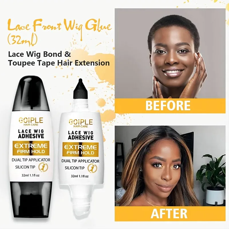 32ml Lace Wig Adhesive Extra Hold Bonding Waterproof Dual Tip Applicator Invisible Front Toupee Glue for Hair Extensions, wig glue,lace wig glue