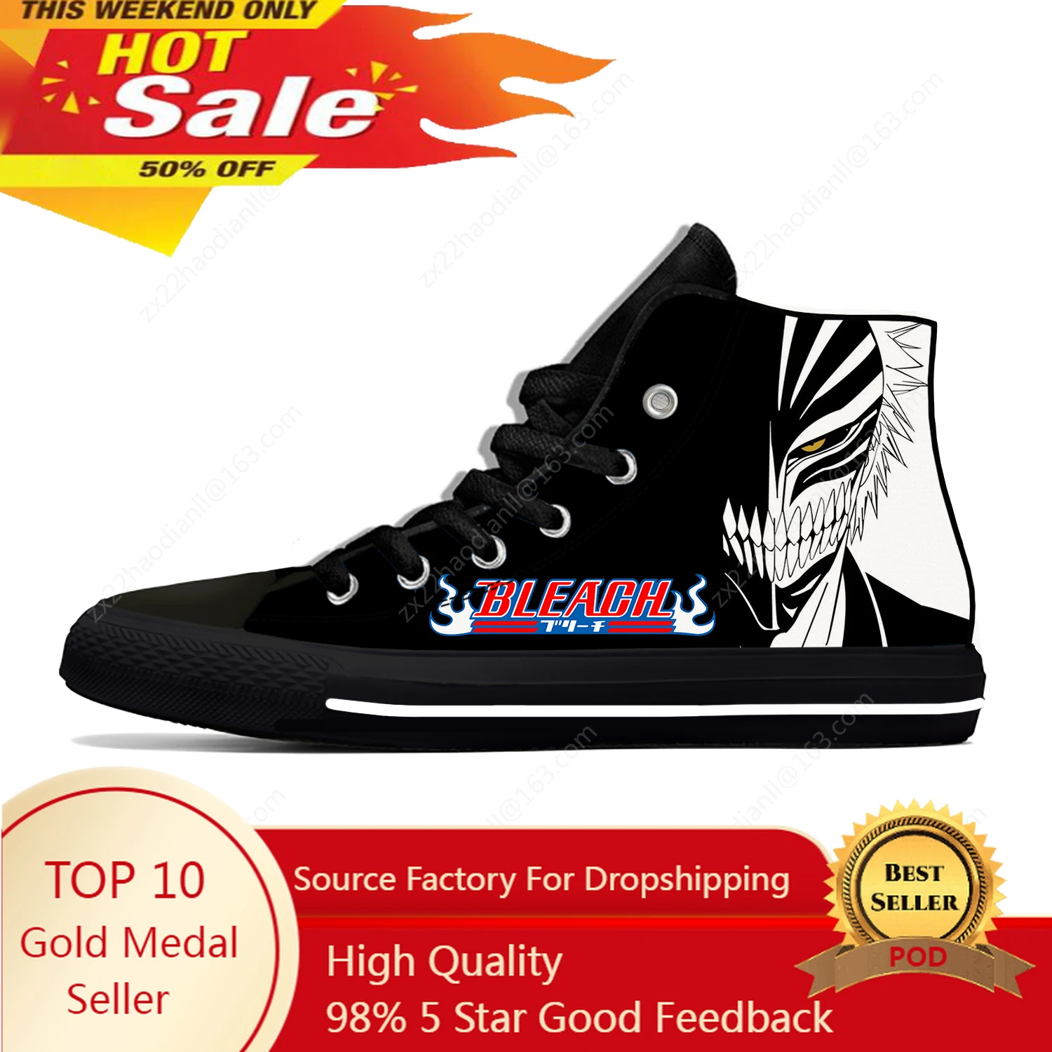 

Hot Anime Bleach Lightweight Cloth 3D Print Funny Cool Fashion High Top Canvas Shoes Mens Womens Casual Breathable Sneakers