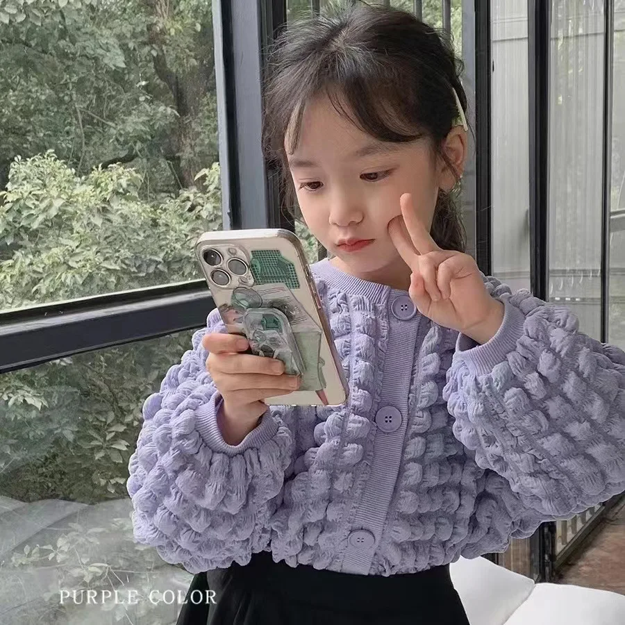 가을 어린이 여아 재킷, 0-8 세 어린이 단색, 긴 소매 버블 격자 무늬 코트, 루즈 가디건 상의, 외투 의류, 신제품